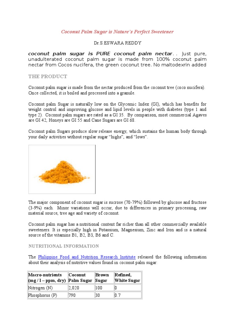 Coconut Palm Sugar is Nature Glycemic Index Glycemic Load