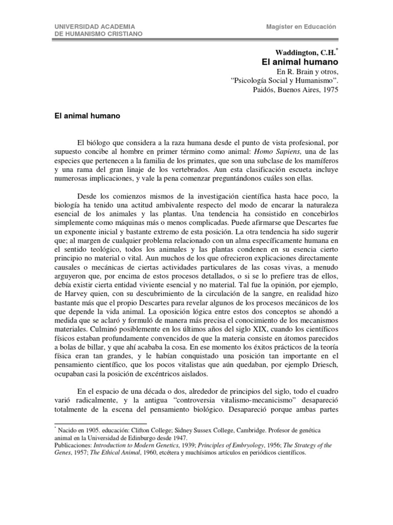 Waddington El Animal Humano Evolucion Homo Sapiens