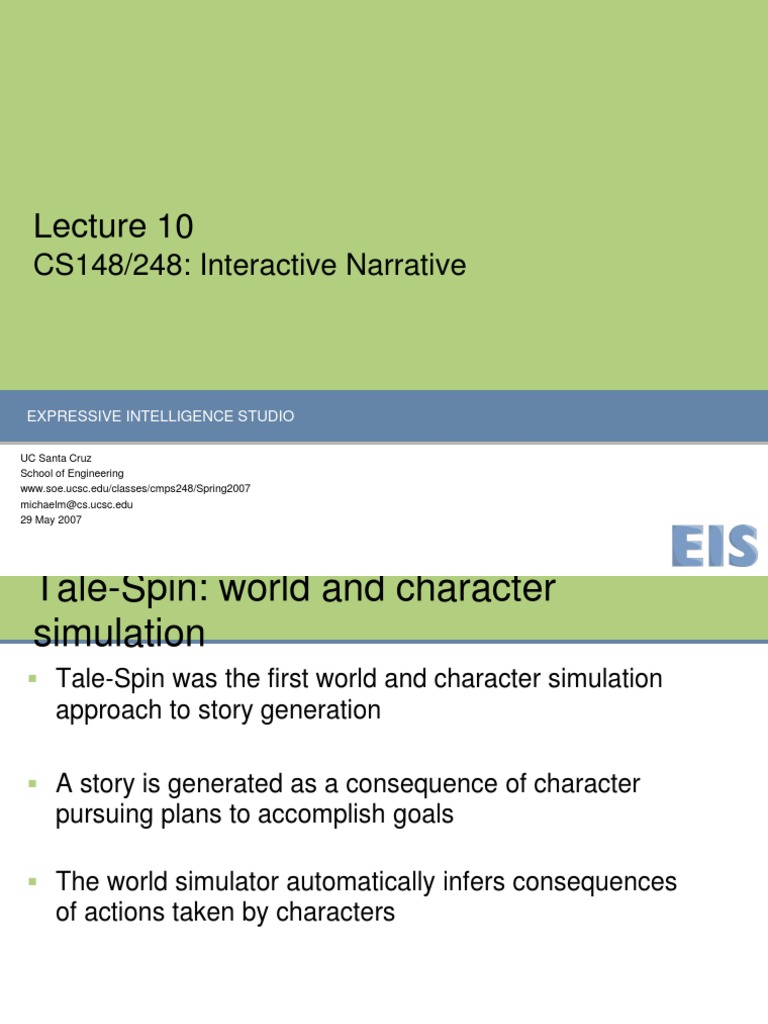 CS148/248: Interactive Narrative: Expressive Intelligence Studio | PDF