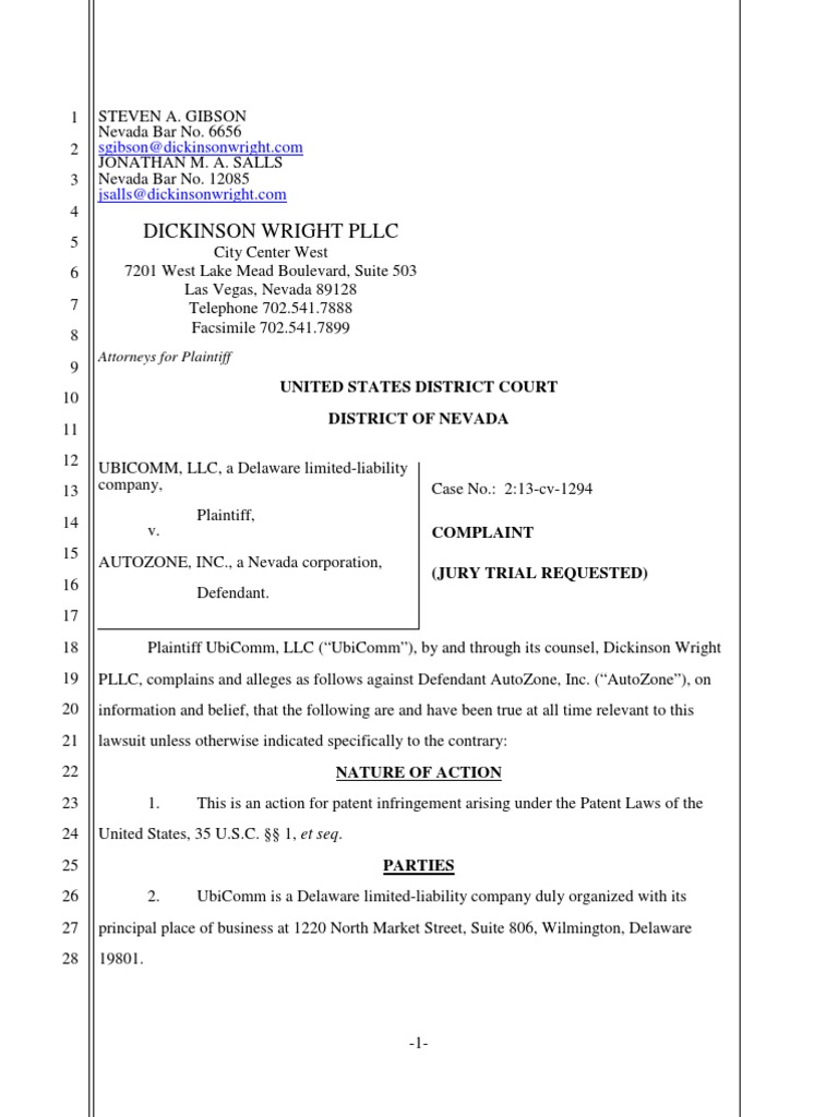 v. Autozone Patent Lawsuit