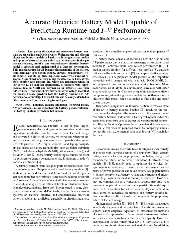 Accurate Battery Model for Runtime Prediction | PDF | Battery ...
