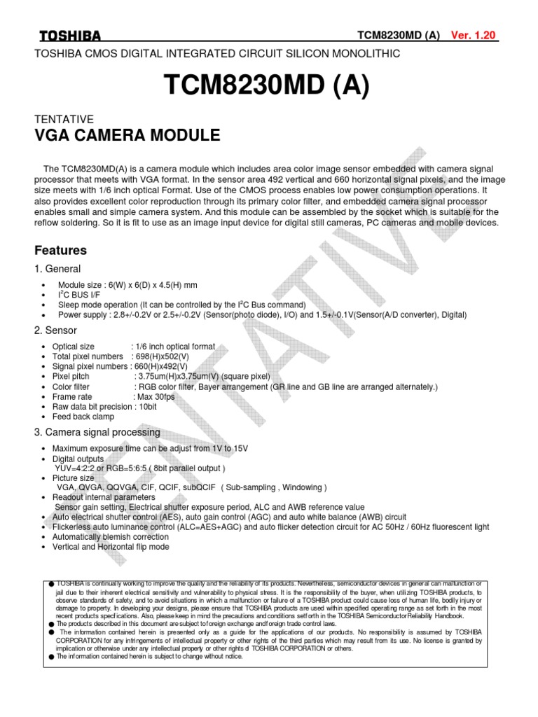 TCM8230MD PDF Analog To Digital Converter Camera