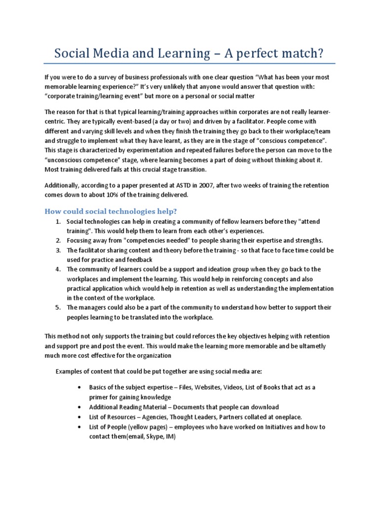 Social Media and Learning v3 | PDF | Facilitator | Employee Retention