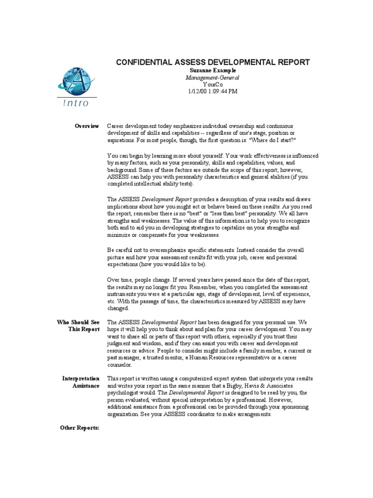 ASSESS Development Report Summary | PDF | Critical Thinking | Decision ...