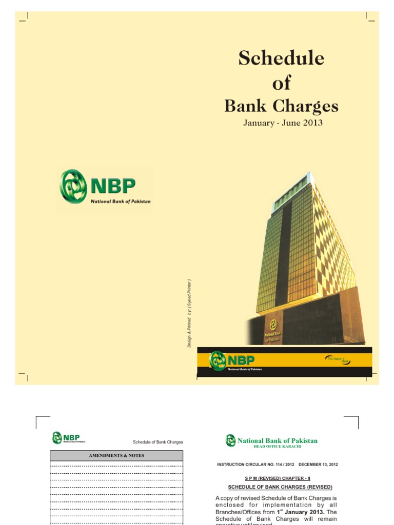NBP Schedule of Bank Charges PDF Letter Of Credit Cheque