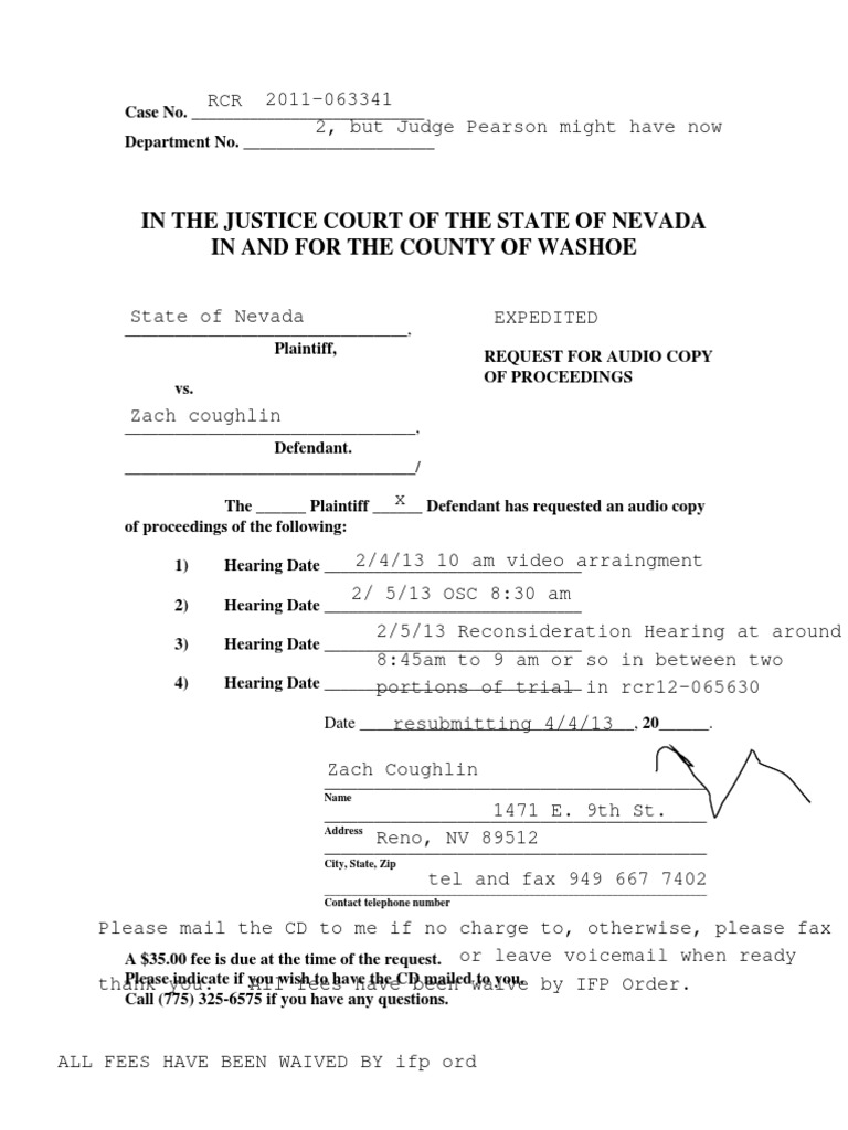 Nevada Court Audio Request Form | PDF