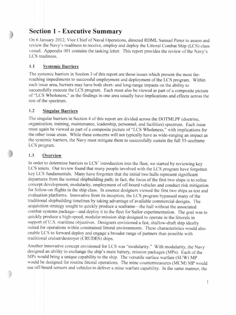Opnav Review Exec Sum Lcs1 | PDF
