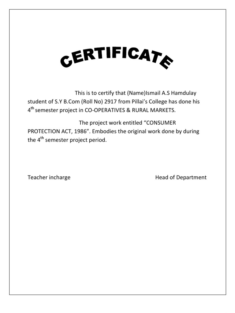 Consumer Rights Project Certificate | PDF | Consumer Protection | Complaint