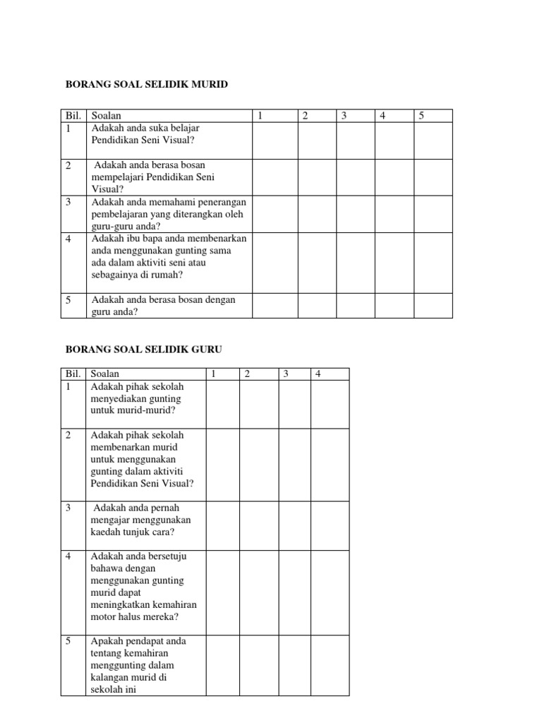 Borang Soal Selidik Kanak Pdf