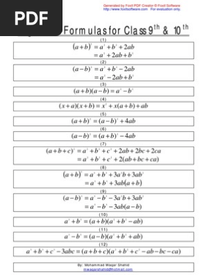 Algebraic Formulas For Class 9th 10th Pdf Teaching Mathematics Computing And Information Technology