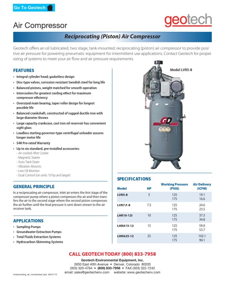 Reciprocating Piston Air Compressor Overview | PDF