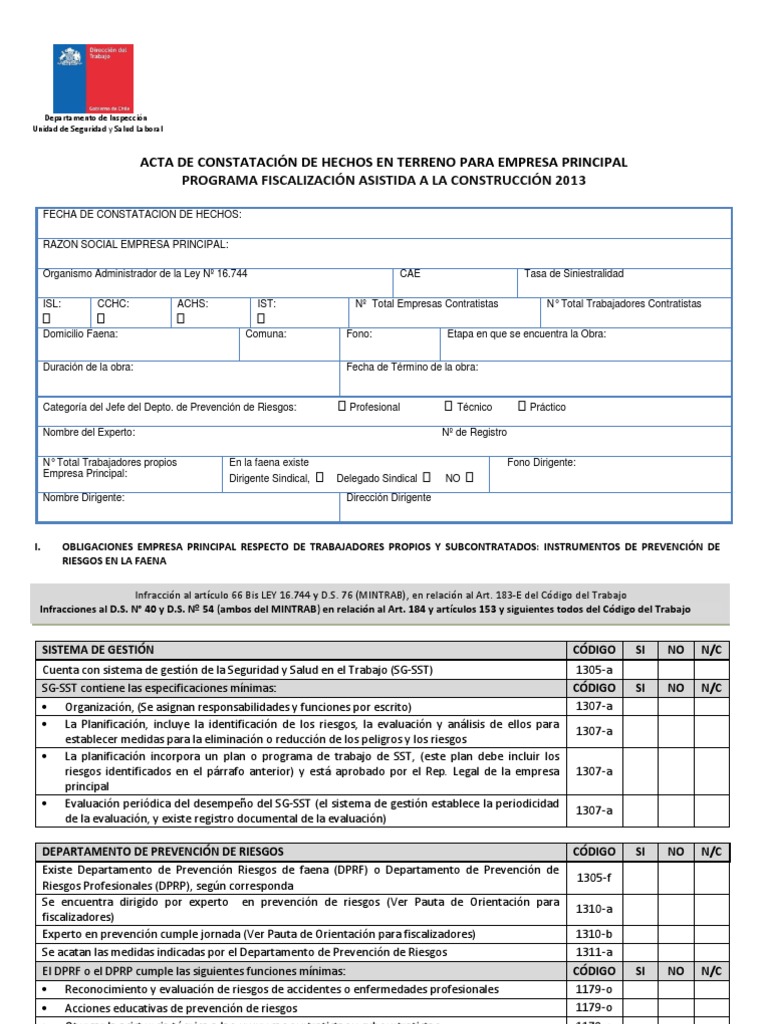 Acta de Constatación de Hechos en Terreno para Empresa 