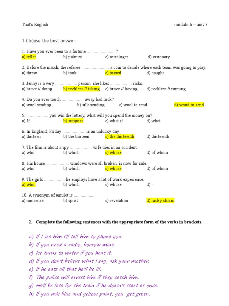 Complete The Following Sentences With The Appropriate Form of The Verbs ...