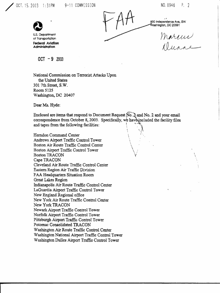 FAA Response to 9/11 Commission Requests | PDF | Air Traffic Control ...