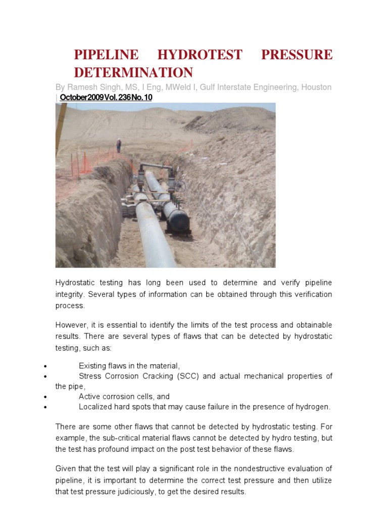 Pipeline Hydrotest Pressure Guide | PDF