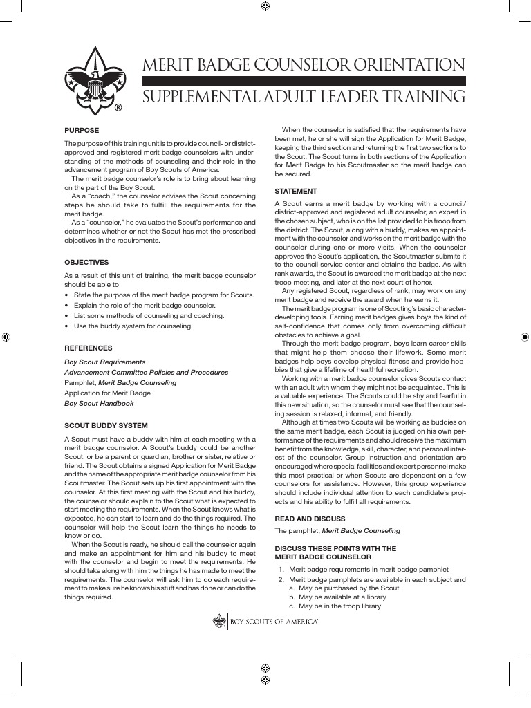 Merit Badge Counselor Training Guide | PDF | Scouting | School Counselor