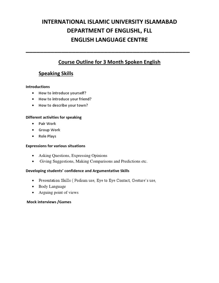 3-Month Spoken English Course Outline | PDF