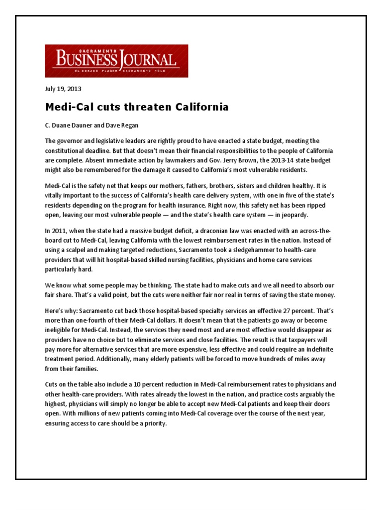 MediCal Cuts Threaten California Download Free PDF California
