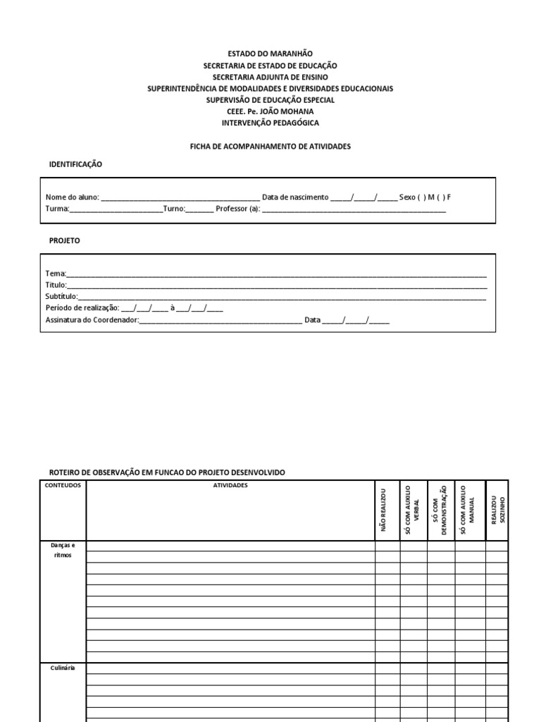 Ficha de Acompanhamento Individual Do Aluno | PDF | Modificação ...
