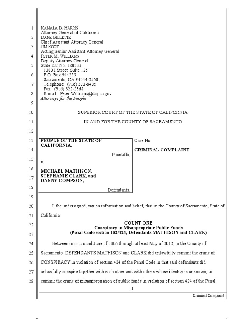 California Attorney General's Complaint Aiding And Abetting