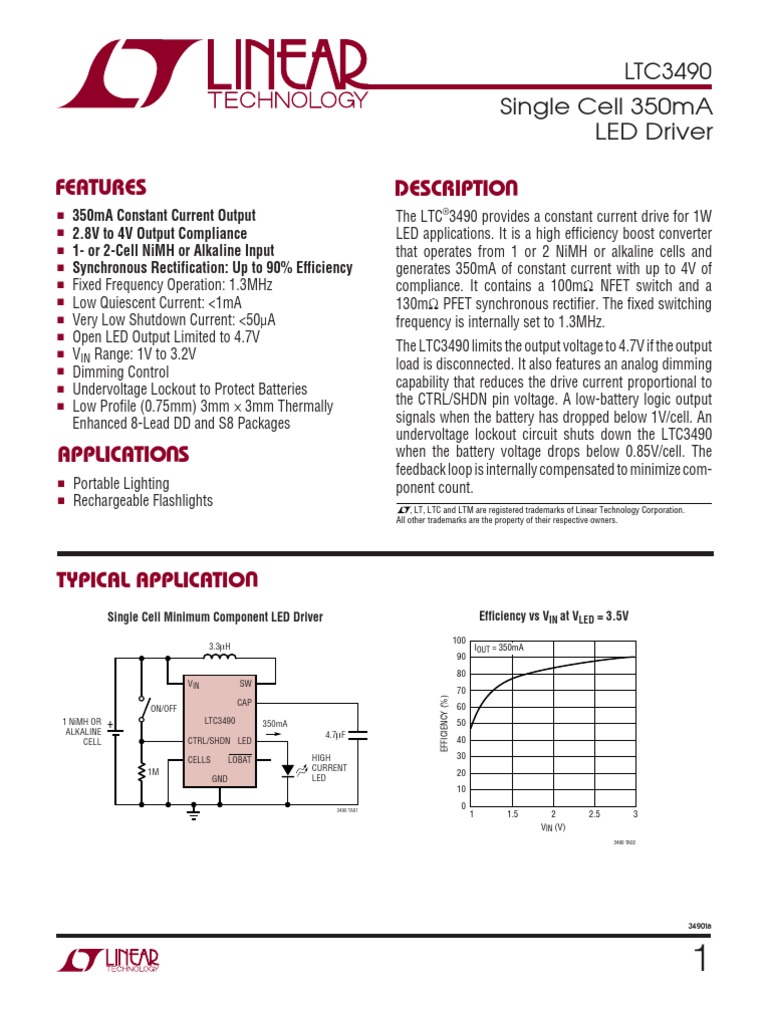 3490fa-Single Cell 350ma LED Driver | PDF | Inductor | Capacitor