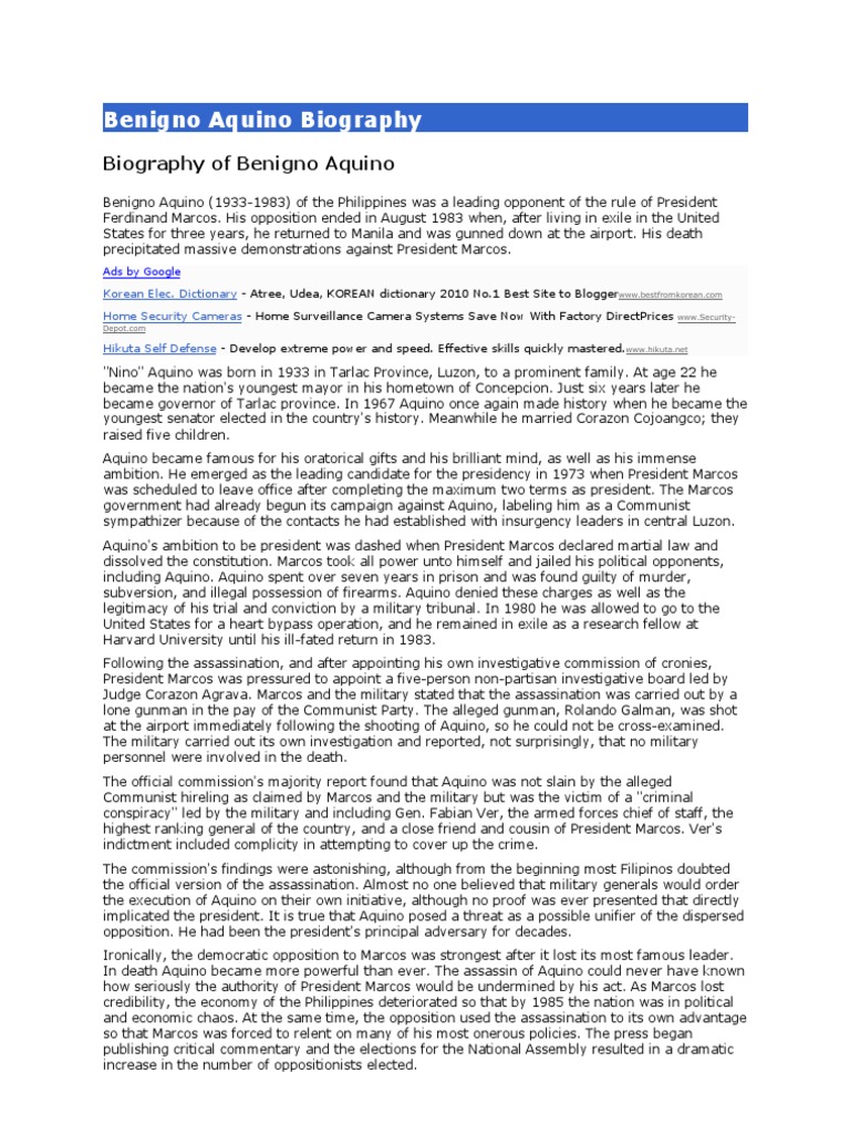 Benigno Aquino Essays
