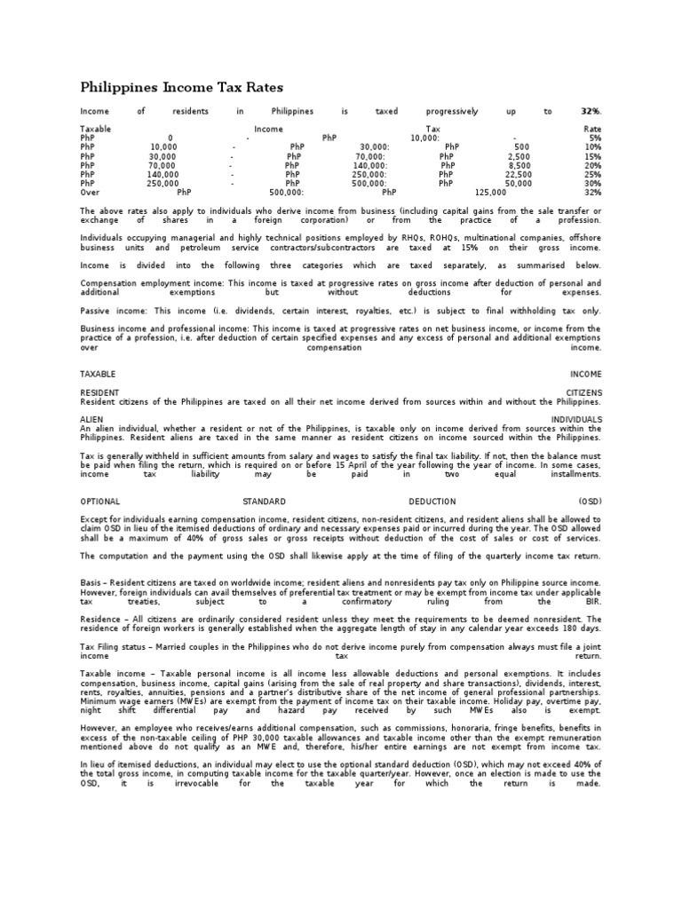Philippines Tax Rates.doc Tax Tax Deduction