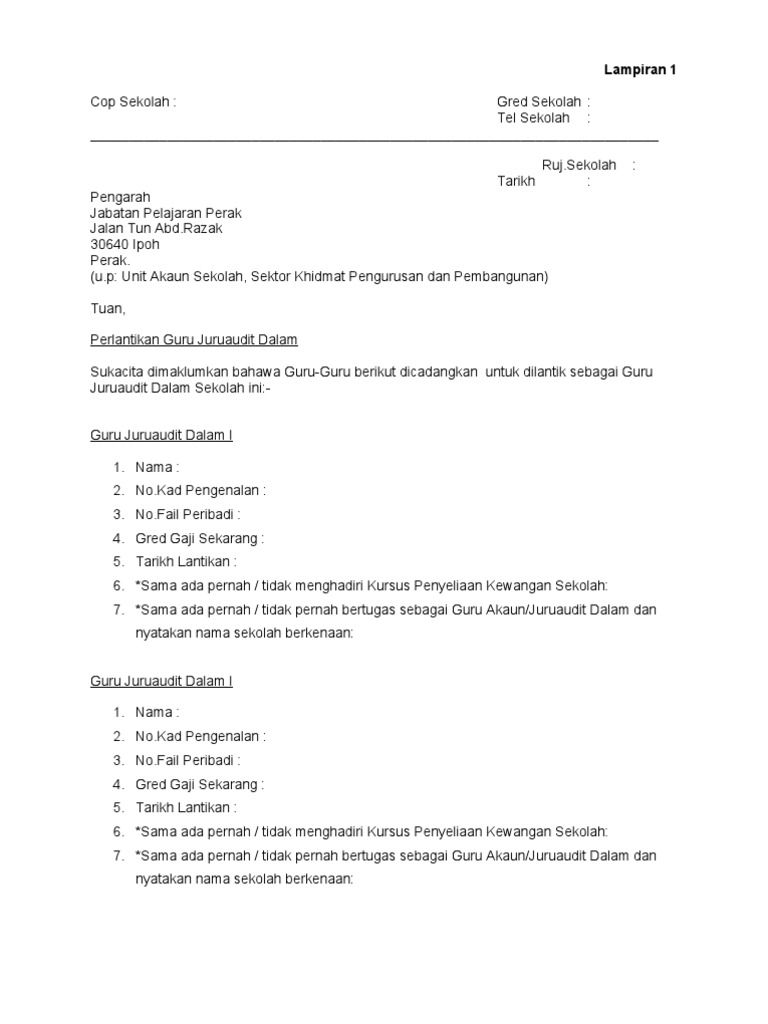 Contoh Surat Pelantikan Juruaudit  englshsimi