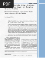 Análise de Dentição Mista – Avaliação das Tabelas de Moyers em Campina Grande, Paraíba