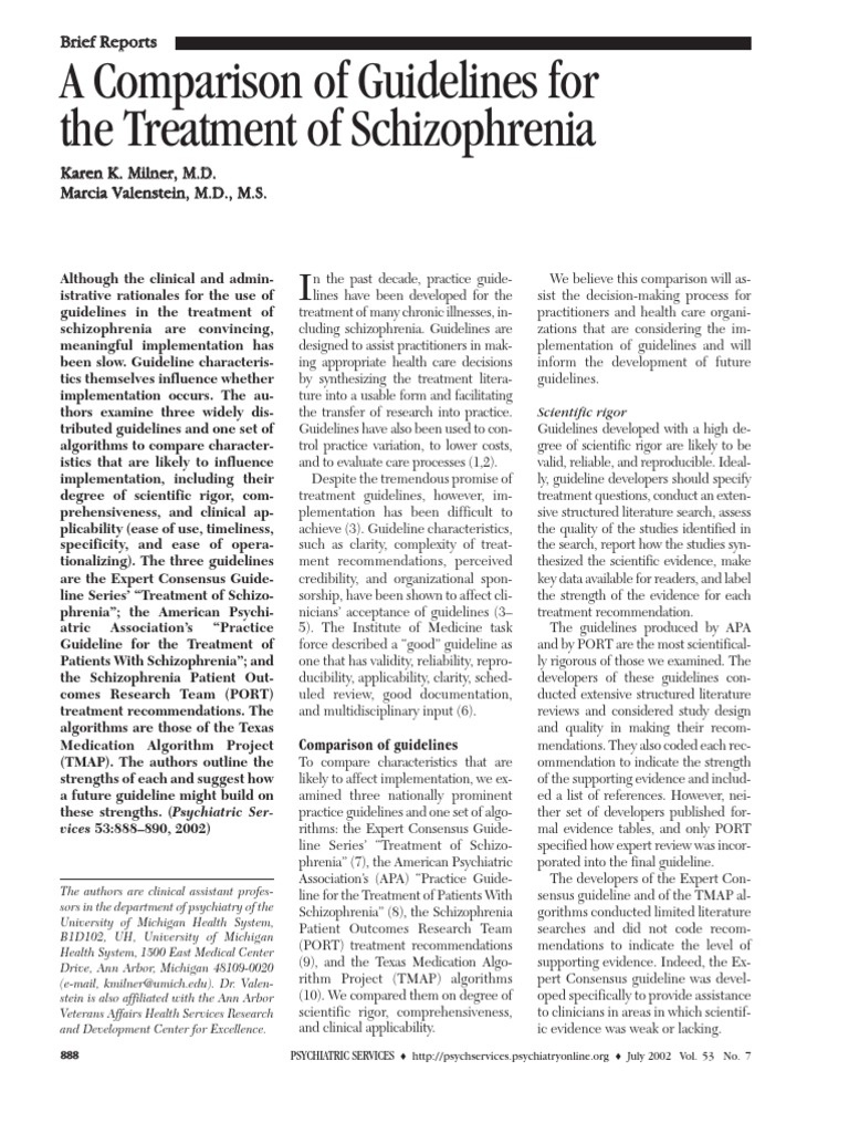 A Comparison of Guidelines For The Treatment of Schizophrenia | PDF ...