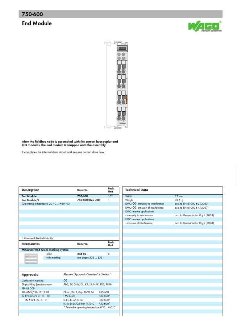 End Module 750-600 for Fieldbus Systems | PDF | Science & Mathematics ...