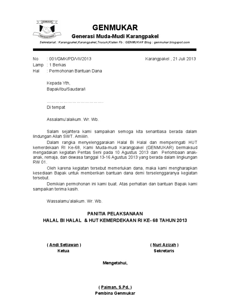 Surat Permohonan Dana Genmukar