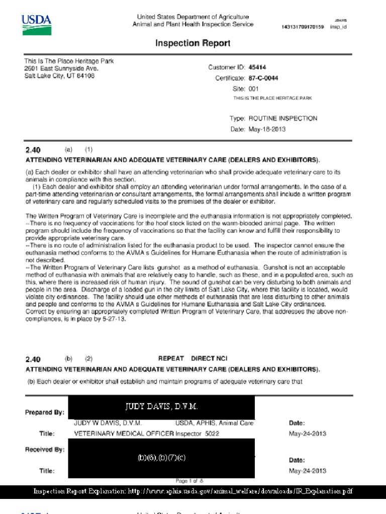 May USDA This Is the Place Inspection