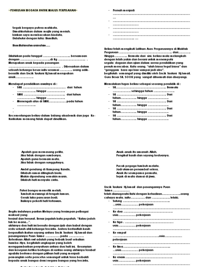 Contoh Penulisan Biodata Untuk Majlis Persaraan