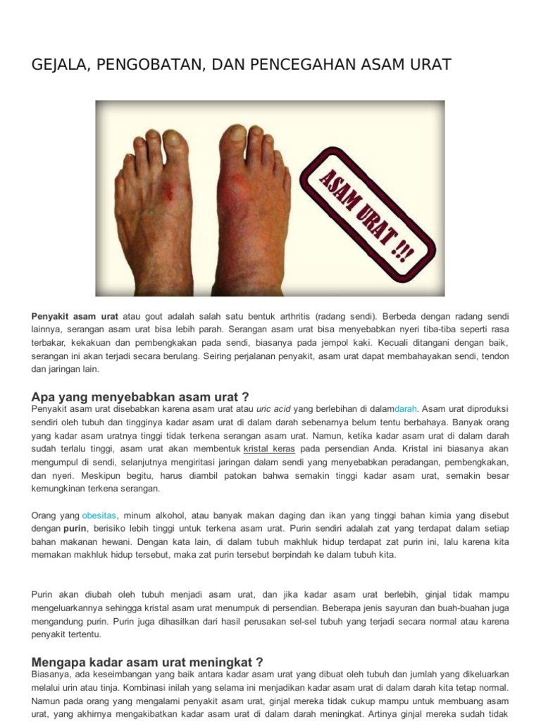 Kenali Penyakit Asam Urat: Gejala, Penyebab dan Pengobatannya