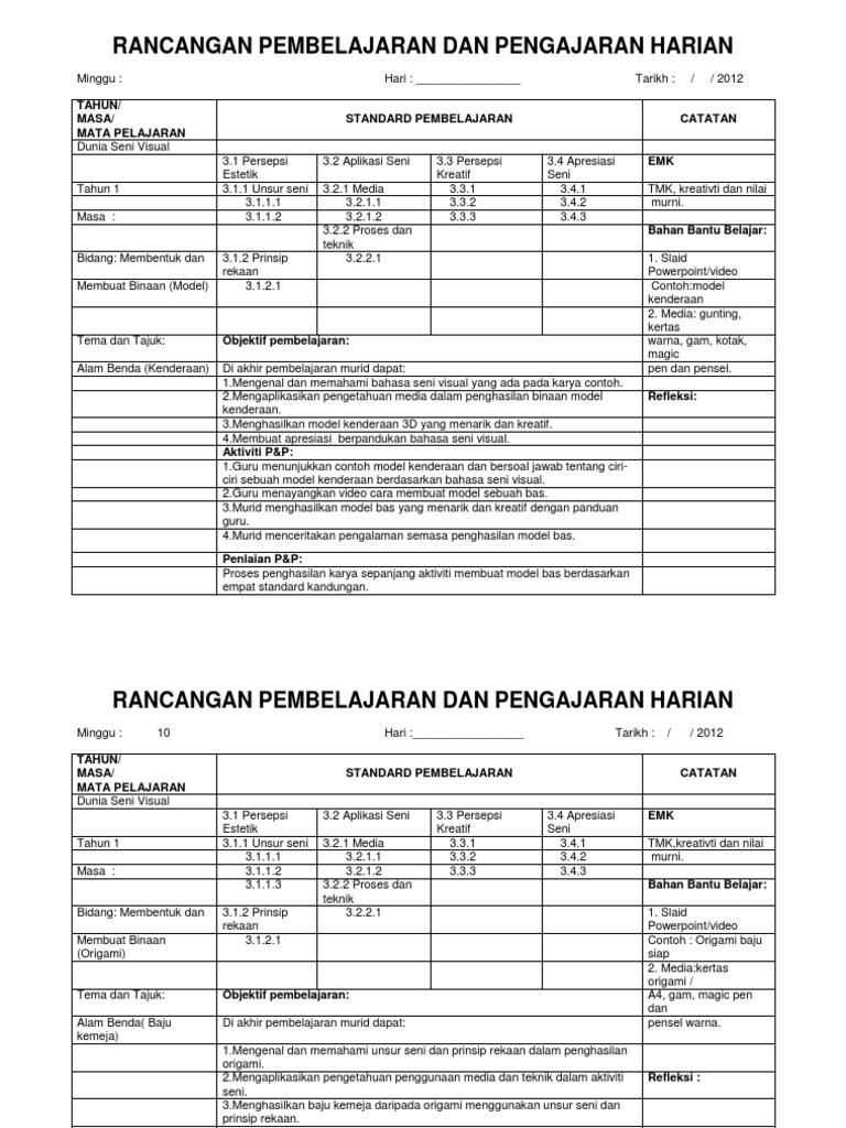 Rph Tahun 1 Membentuk Dan Membuat Binaan Pdf