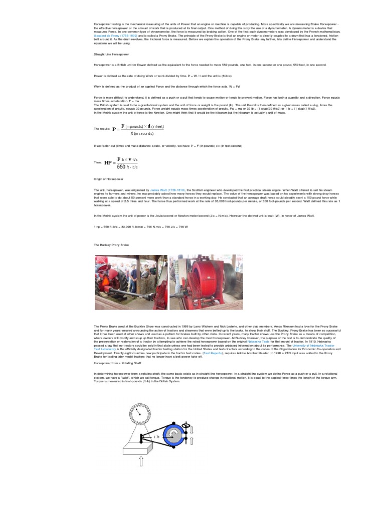 Horsepower Testing Pony Brake PDF PDF Horsepower Force
