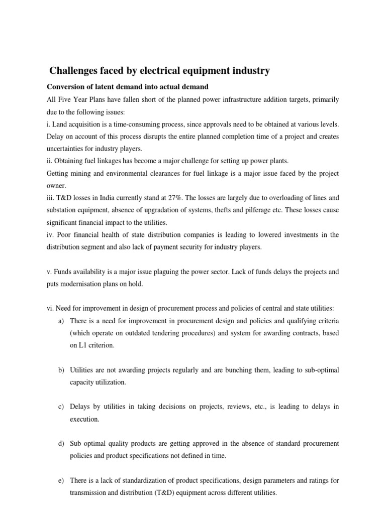 Challenges Faced by Electrical Equipment Industry PDF