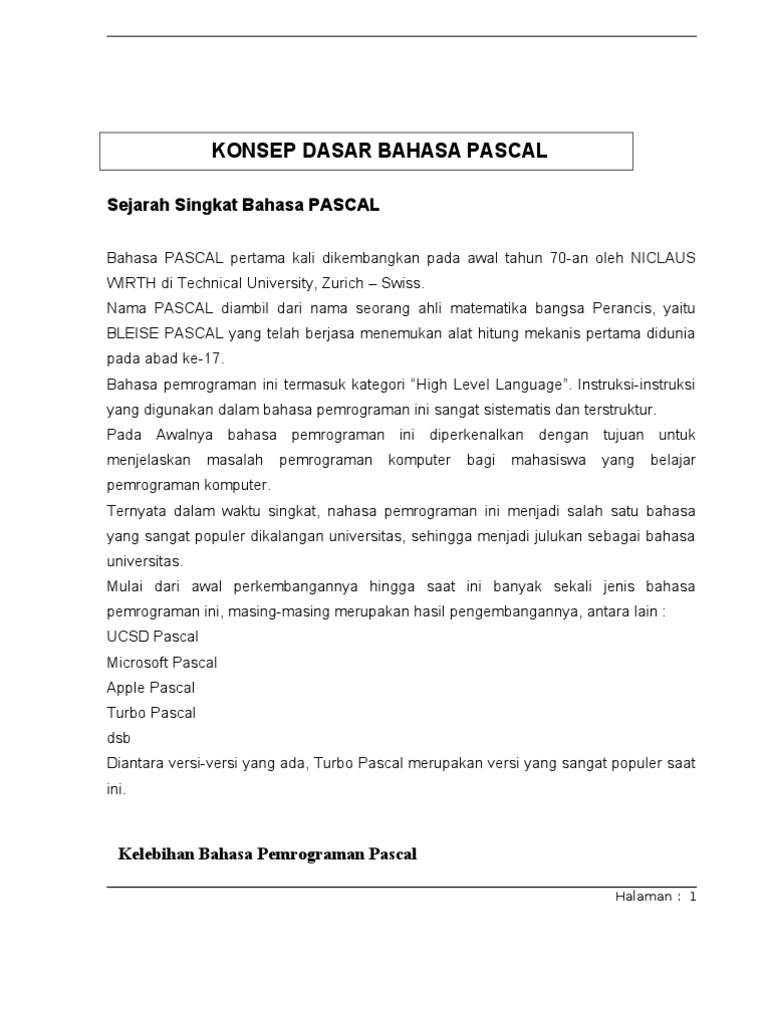 Dasar-dasar Bahasa Pemrograman Pascal | PDF