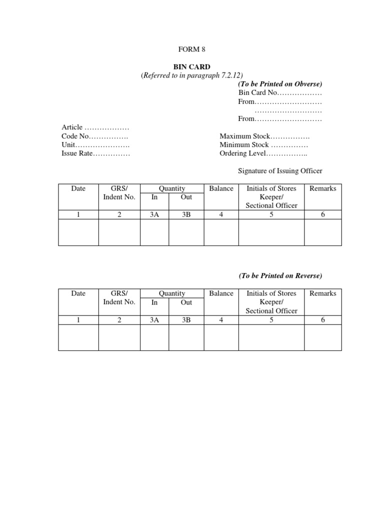 Bin Card Format for Inventory Tracking | PDF | Technology & Engineering