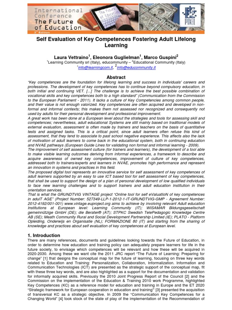Self Evaluation of Key Competences - Fostering Adult Lifelong Learning ...