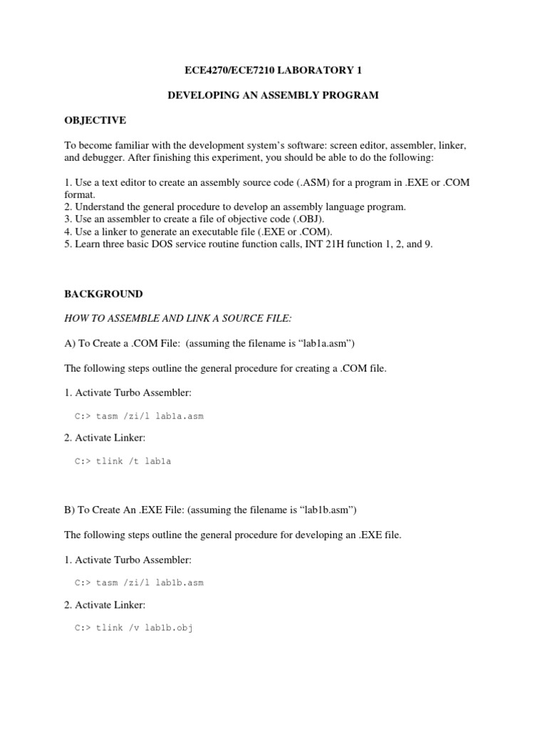 ECE4270/ECE7210 LABORATORY 1 Developing An Assembly Program Objective | PDF
