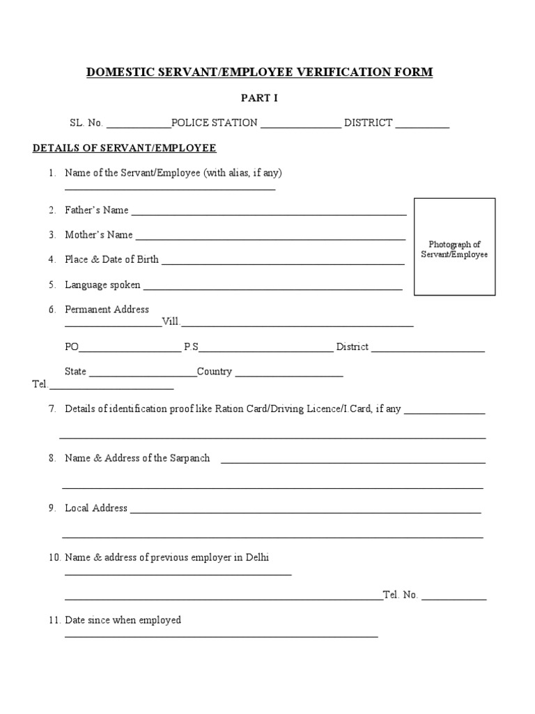 Police Verification For Domestic Servant Hand Identity Document