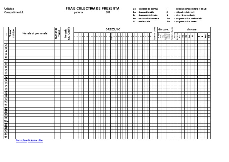 Foaie Colectiva De Prezenta Xls