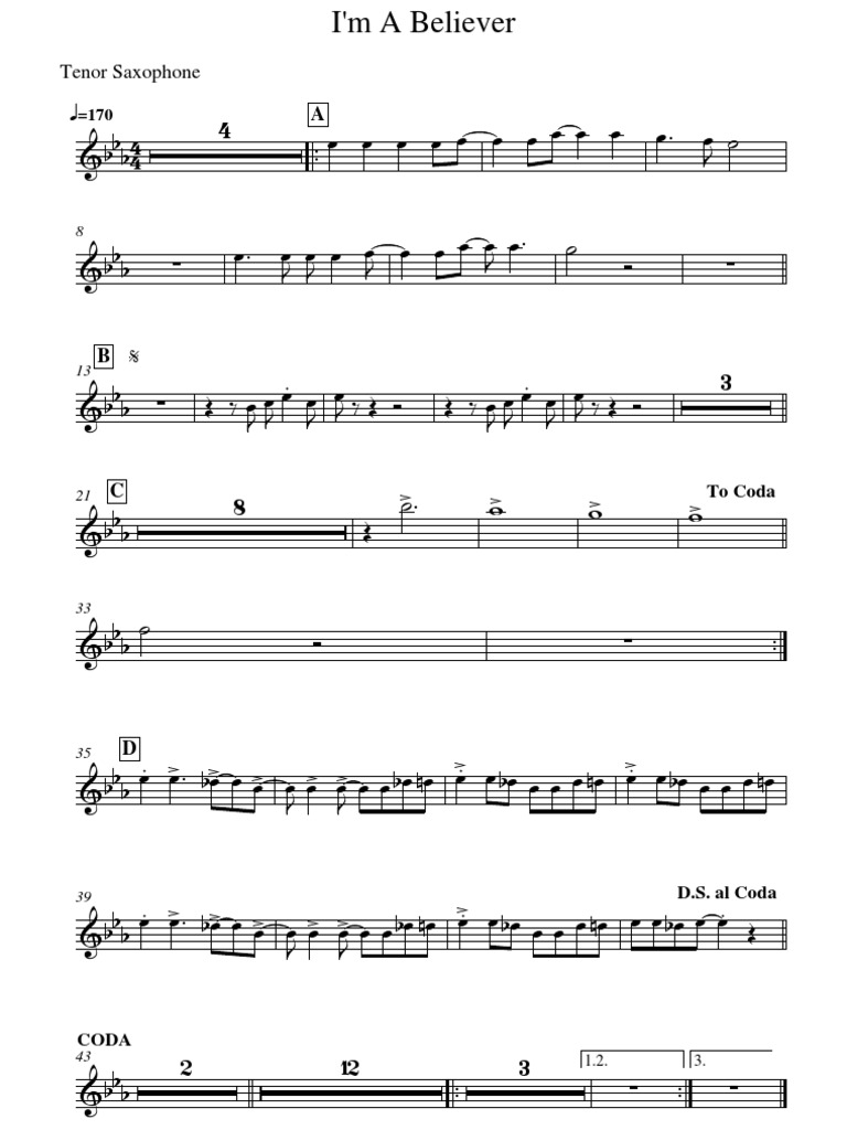 I'm A Believer (DB) Tenor Saxophone PDF