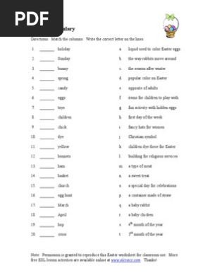 Easter Vocabulary Worksheet