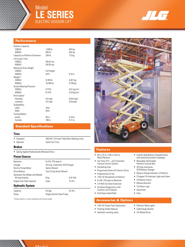 JLG Electric Scissor Lift Specifications | PDF | Elevator | Forklift