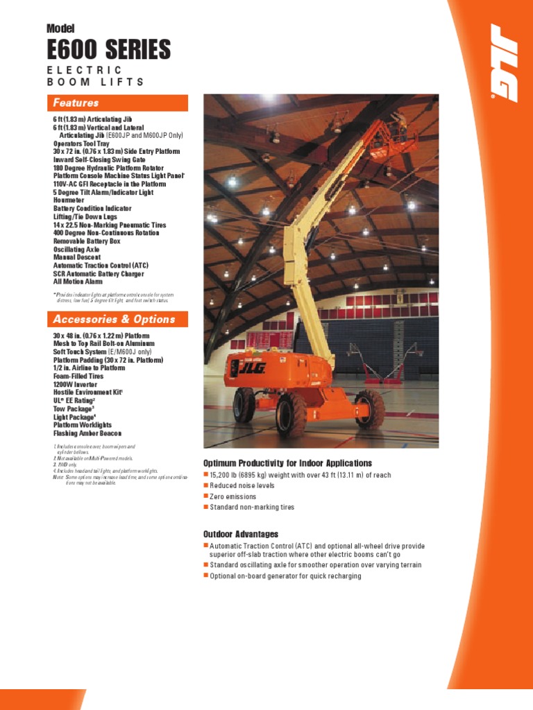 Model E600 Series Electric Boom Lifts | PDF | Engines | Forklift