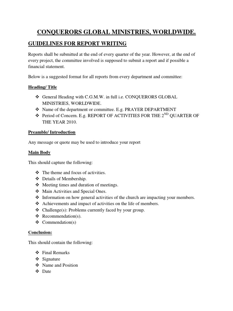 Report Writing Guidelines for C.G.M.W. | PDF | Career & Growth ...