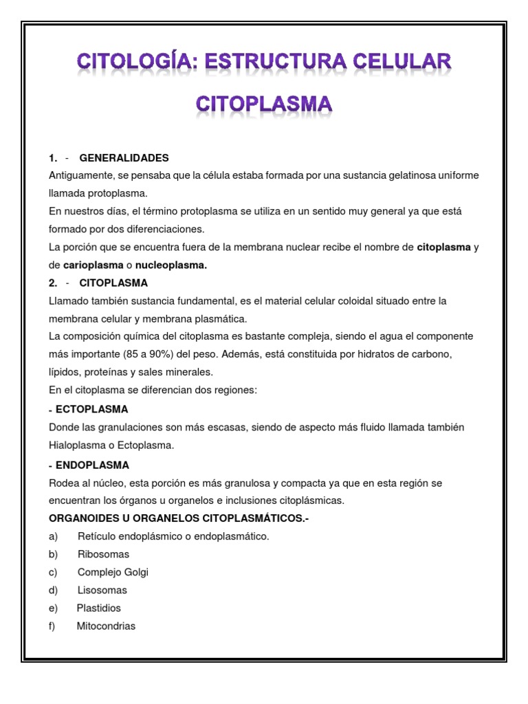 Biologia Tema 6 Citología Estructura Celular Citoplasma | PDF ...